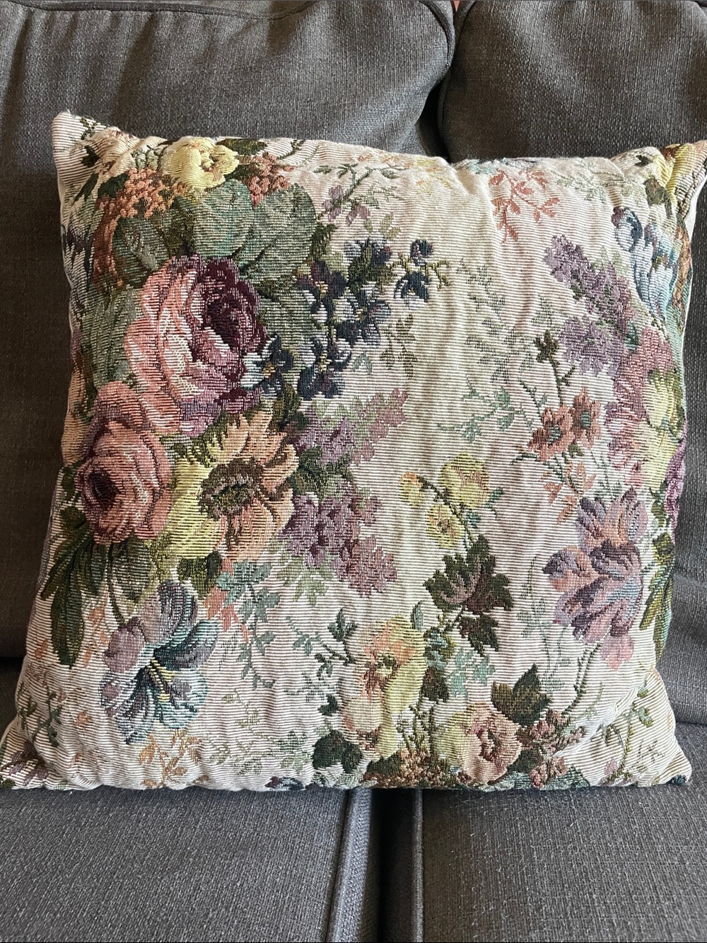 Vintage Floral Tapestry Needlepoint  Throw Pillow in Pastel Bouquet